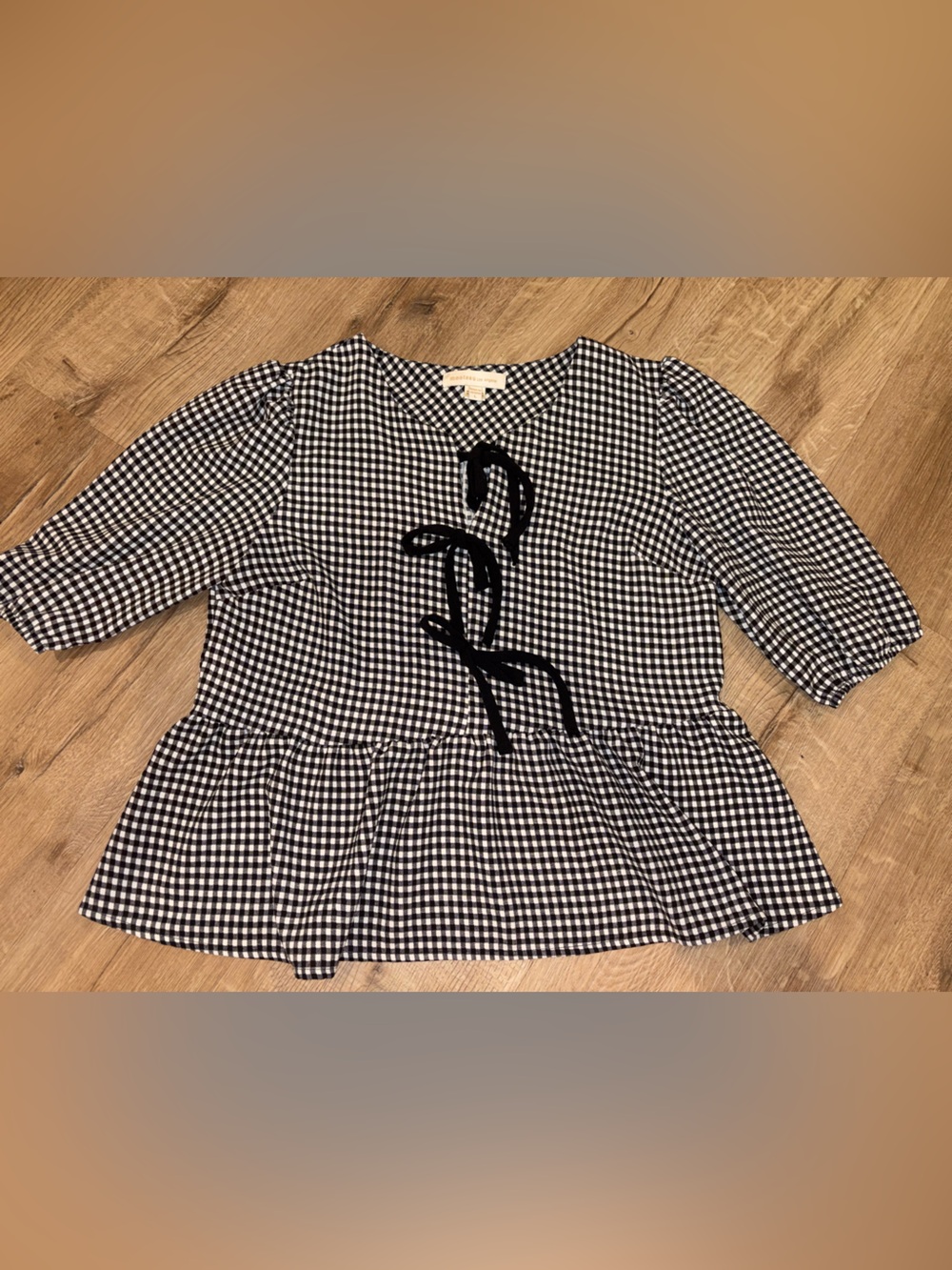 Monteau Los Angeles Black/White Gingham Peplum Top